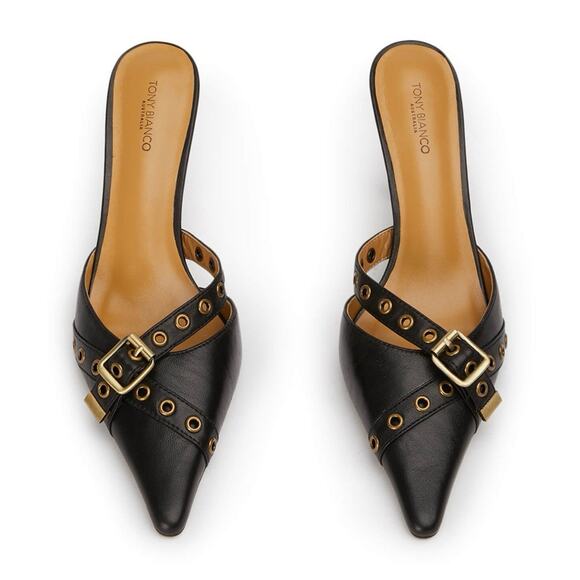 Tony Bianco Savoir Black Nappa Leather Mule Buckle 83mm...